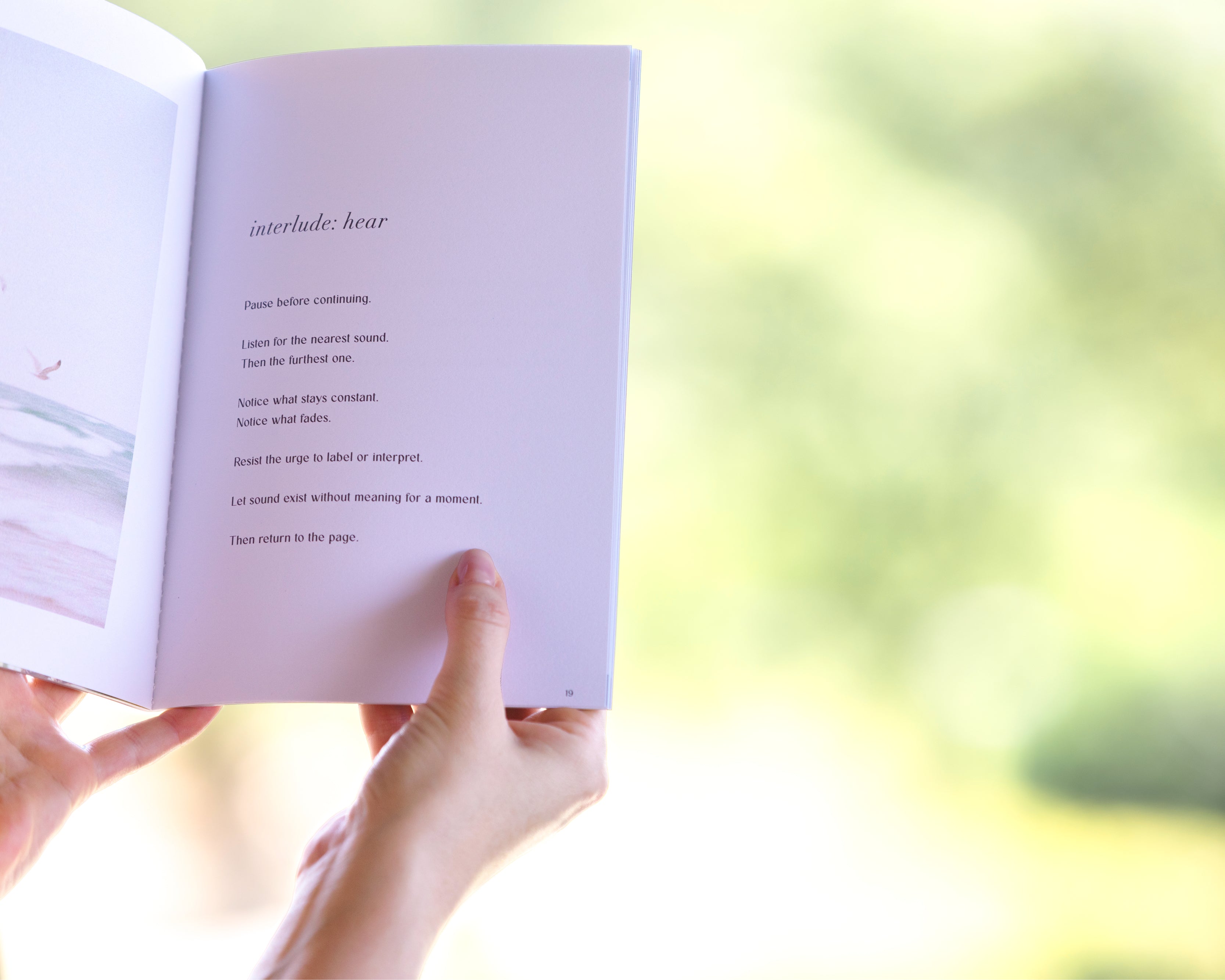 The Off Hours 48-Hour Return book held open outdoors on an interlude hear page
